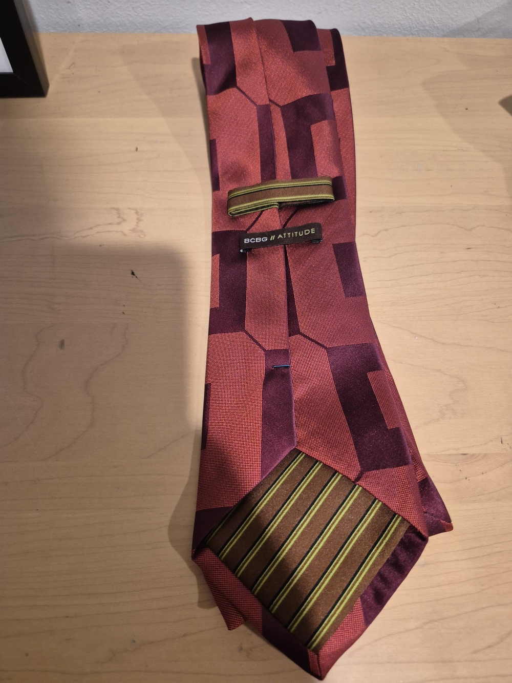 Vintage BCBG Attitude Geometric Silk Tie Burgundy